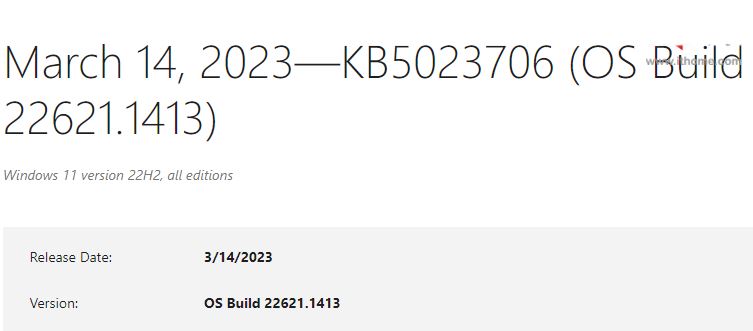 Win11 22H2 正式版 Build 22621.1413今日发布(附KB5023706更新内容汇总)