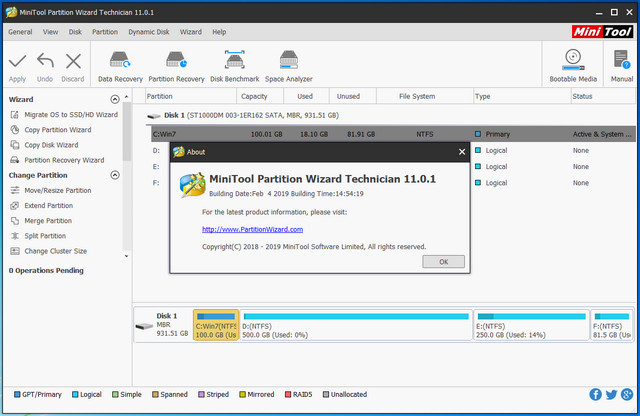 MiniTool Partition Wizard Technician 11.0.1 特别版